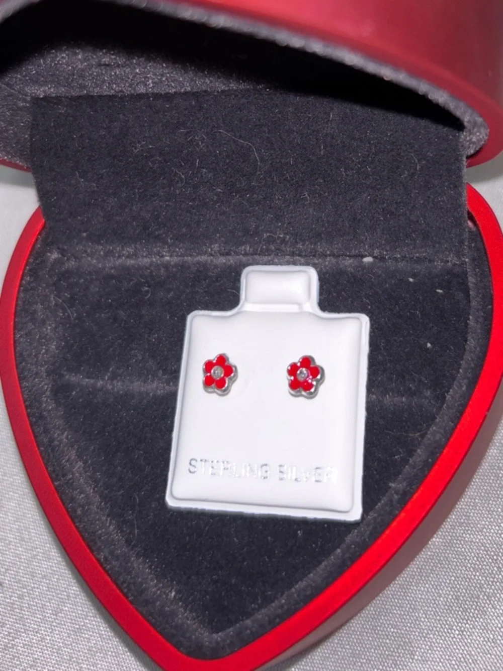 Sterling Silver Red Flower Stud Earrings - Women Accessories plata 925